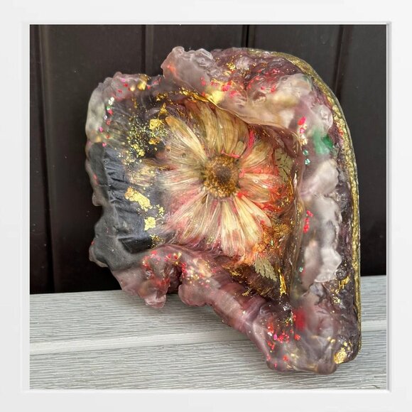 Handmade Other - Handmade Resin Flower Jewelry Dish Gold Leaf Pressed Flower Ring Holder Trinket